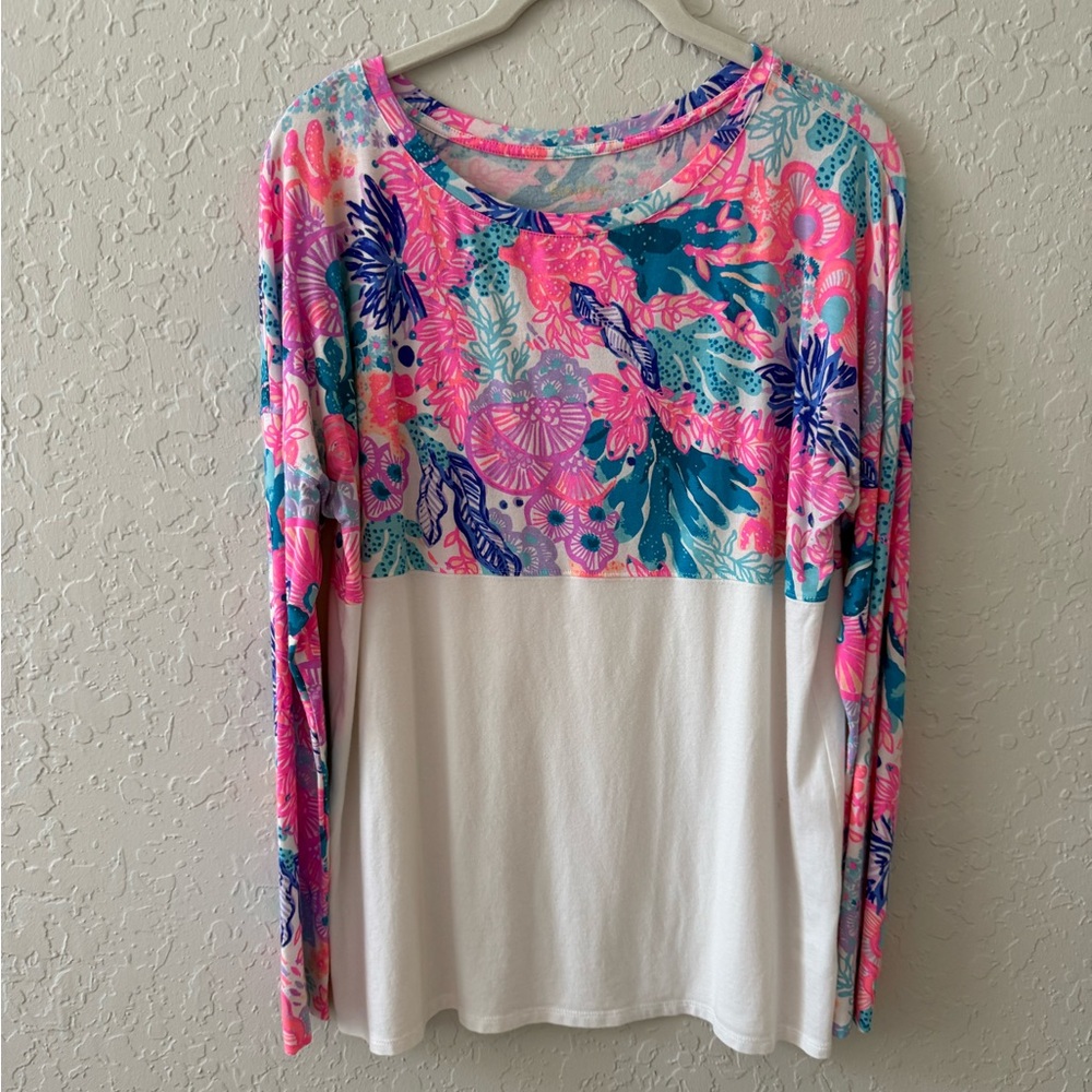 Lilly Pulitzer Women's Finn Top Seaside Carnivale Long Sleeve Pink White Size M - Picture 3 of 7